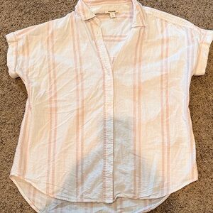 Goodthreads Pink and White Striped Button-Down Shirt